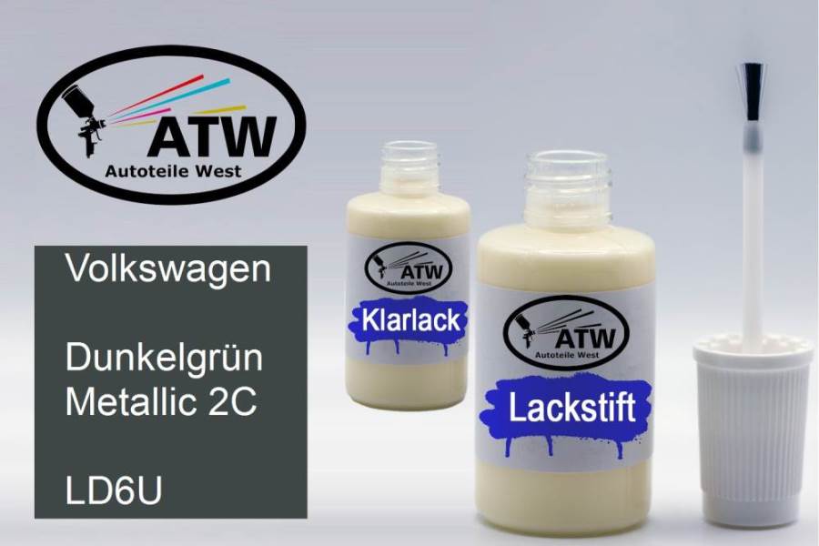 Volkswagen, Dunkelgrün Metallic 2C, LD6U: 20ml Lackstift + 20ml Klarlack - Set, von ATW Autoteile West.